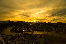 日落,河,天空