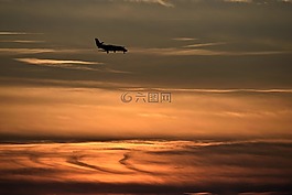 日落,橙色的天空,飛機(jī)