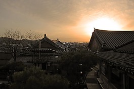韓國,房子,日落
