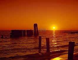 海洋,日落,海