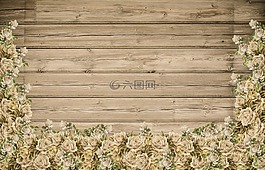 在木材上,玫瑰,米色