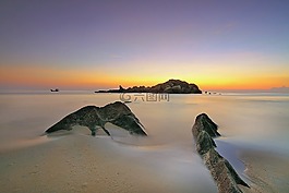白,沙,海灘