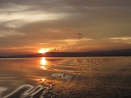 日落,河,天空