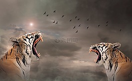 老虎,上午,動物