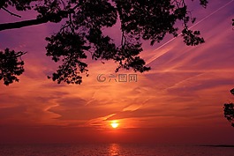 日落,matsi 海灘,夏天
