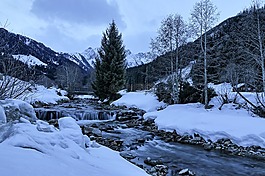 冬天,溪,山