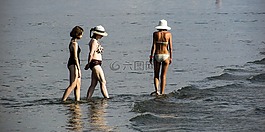 婦女,海,海灘