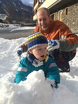 兒童,父親,雪