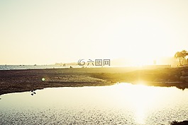 日落,天空,海灘