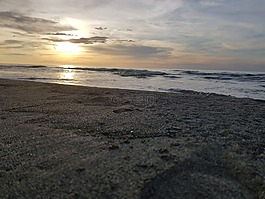 日落,海灘,沙