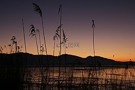 湖,冬天,晚上