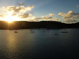 灣,日落,海