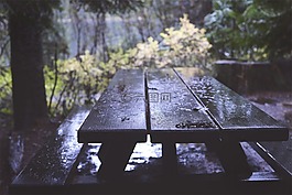 野餐桌,木材,雨