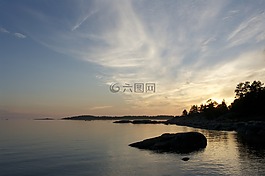 晚上,海,日落