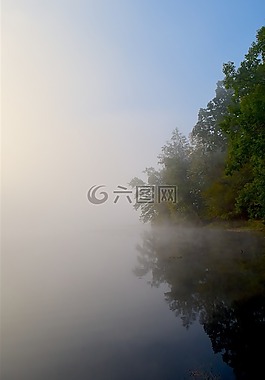 湖,霧,上午