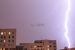 閃電,城市,夜