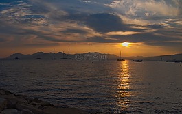 日落,日出,水