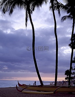 海灘,雙體船,夏威夷
