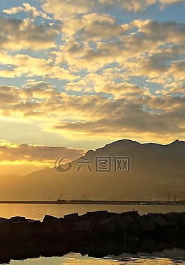 景觀,日落,海