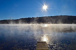 湖,薄霧,水