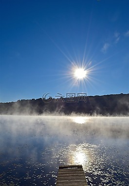 湖,薄霧,水