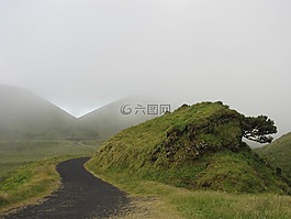 薄霧,綠色,小山