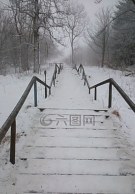 樓梯,雪,冬天