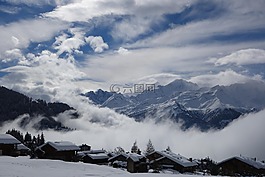山,雪,云