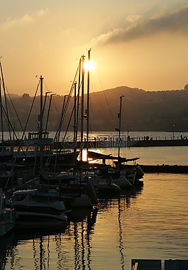 日落,水,夏天