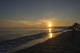 日落,海,沙