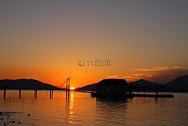 日落,黎明,海
