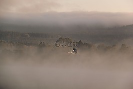霧,景觀,黎明