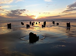 码头,海滩,日落