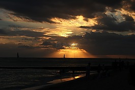 日落,夏威夷,海洋