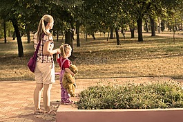 公園,孩子們,媽媽