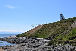 燈塔,草,海洋