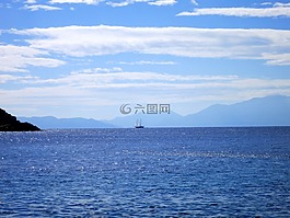 帆船,海,日落