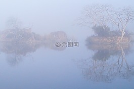 霧,薄霧,湖