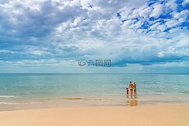海滩,家庭,女性