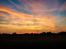 日落,天空,云