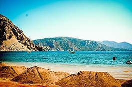 海,海灘,山