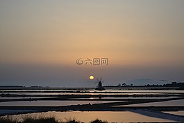 磨机,日落,天空