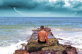海洋,男子,回