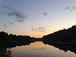 日落,湖,戶外