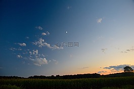 日落,月亮,天空