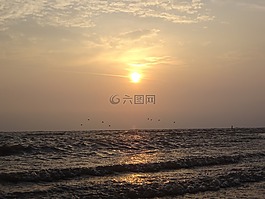 日出,太陽,海灘