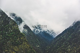 霧,山,丘陵