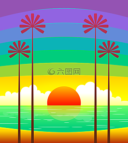海邊,日出,多彩