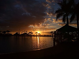 水,日落,海灘