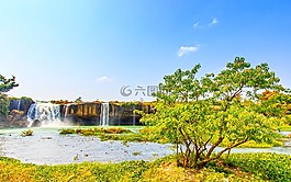 瀑布,板車,泡子